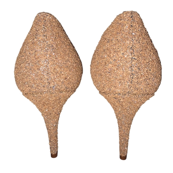 Kate Spade NIB Sage Glitter Peep Toe Cork Heels 9.5 NIB Made in Italy - Picture 5 of 10